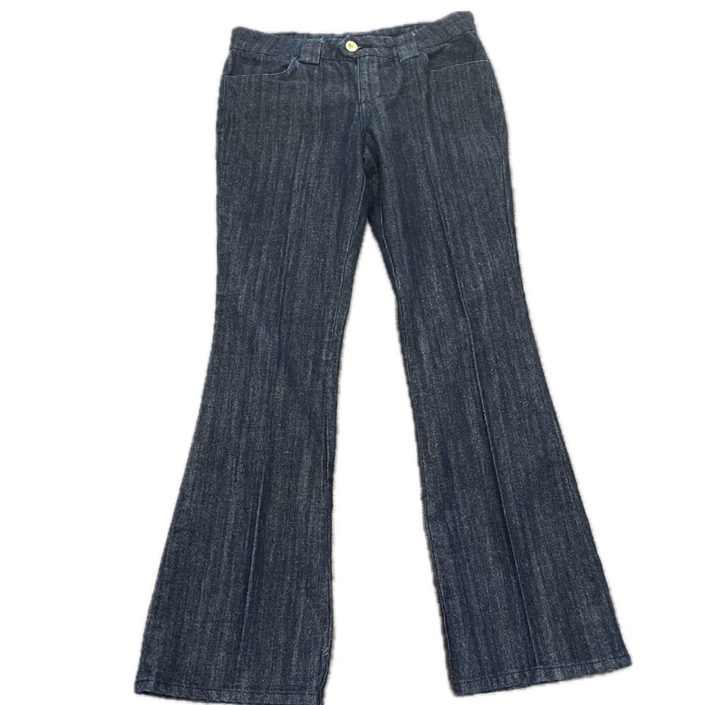 Vtg Dollhouse Y2K Dark Wash Gold Metallic Bootcut Jeans Sz 11 Pop Star Club Rave